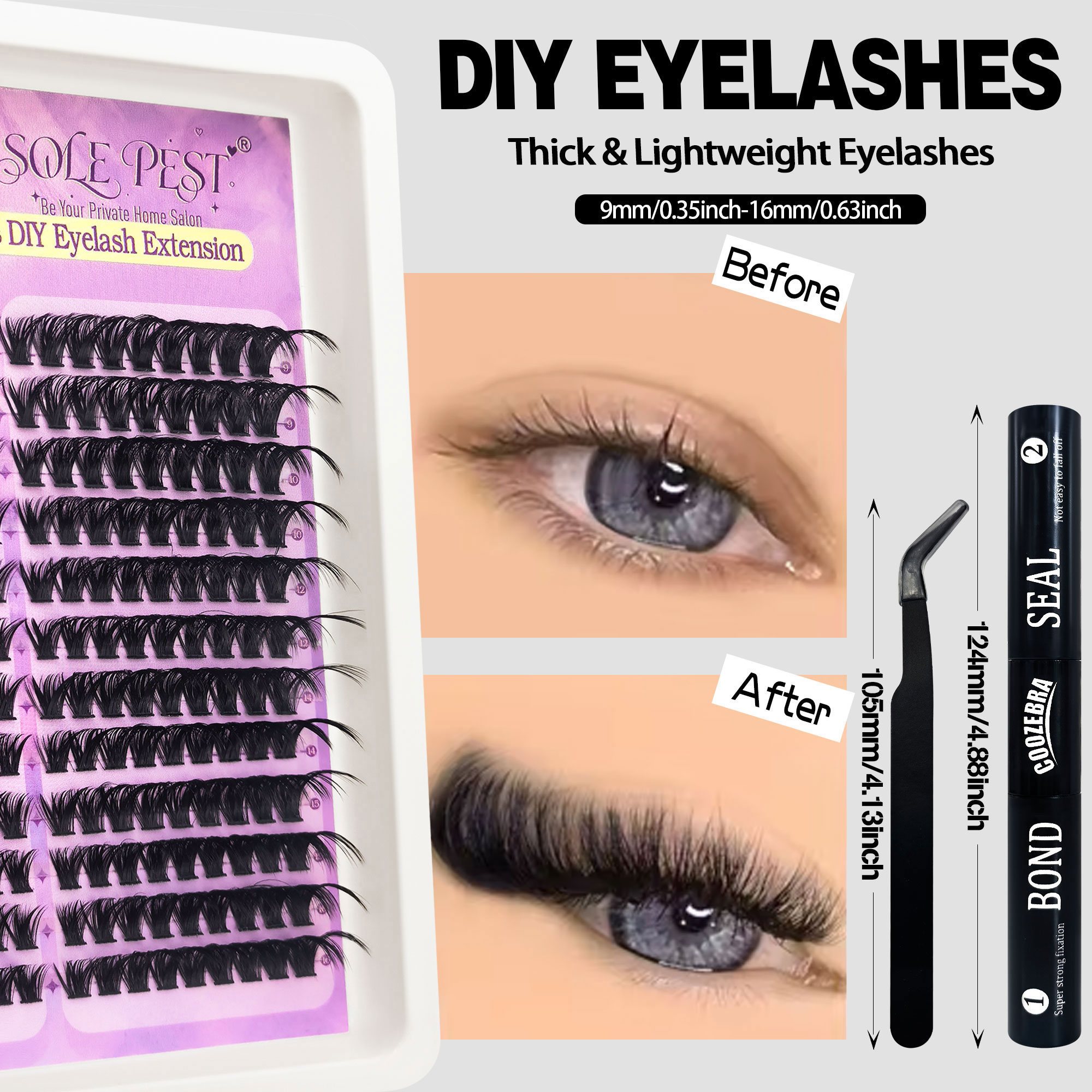 216-Cluster Ombré False Eyelas - đánh giá và giá Eyelash Extension Cat Eye